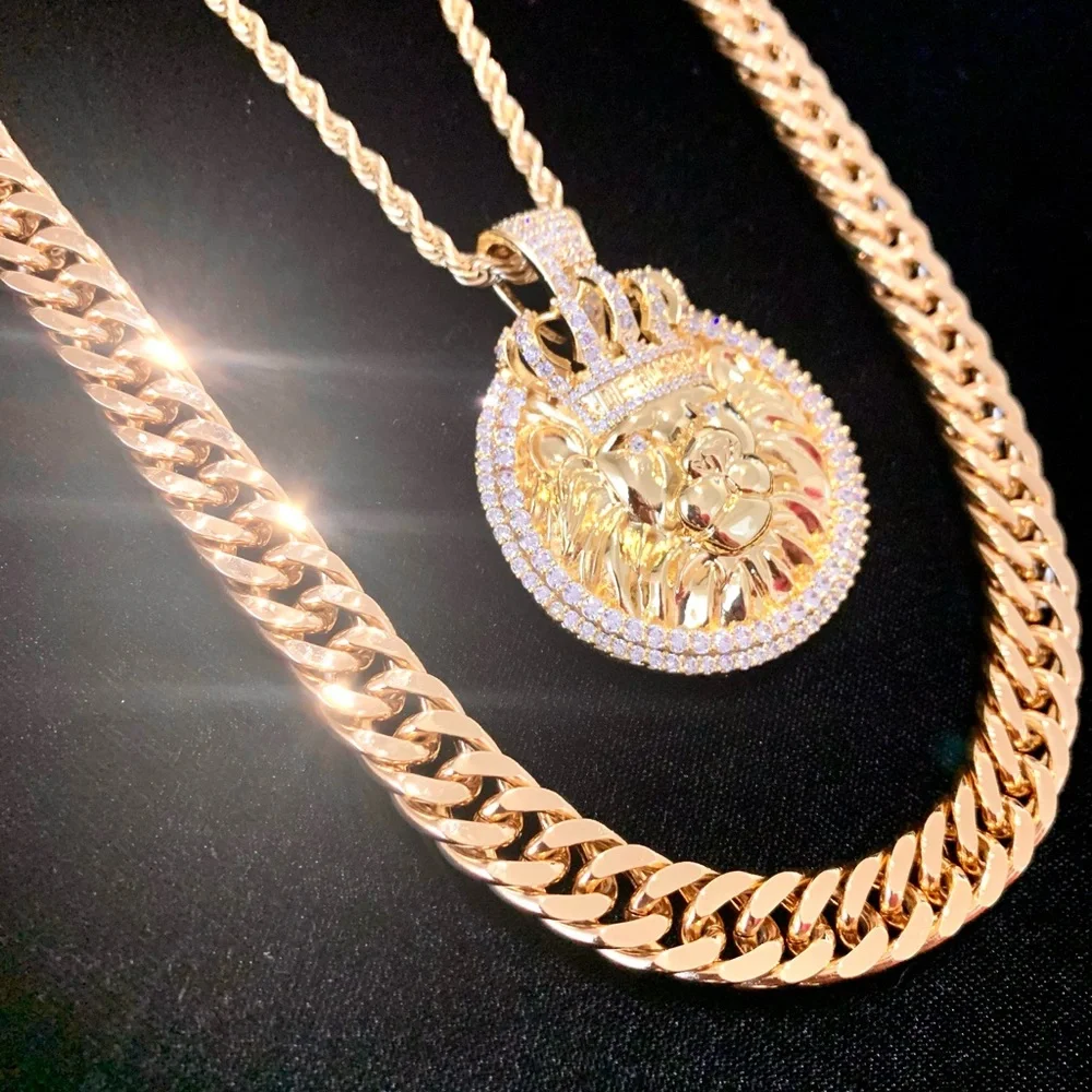 DE ROSSI LION KING LAB DIAMONDS 18K GOLD NEW CHAIN NECKLACE MADE IN ITALY!!